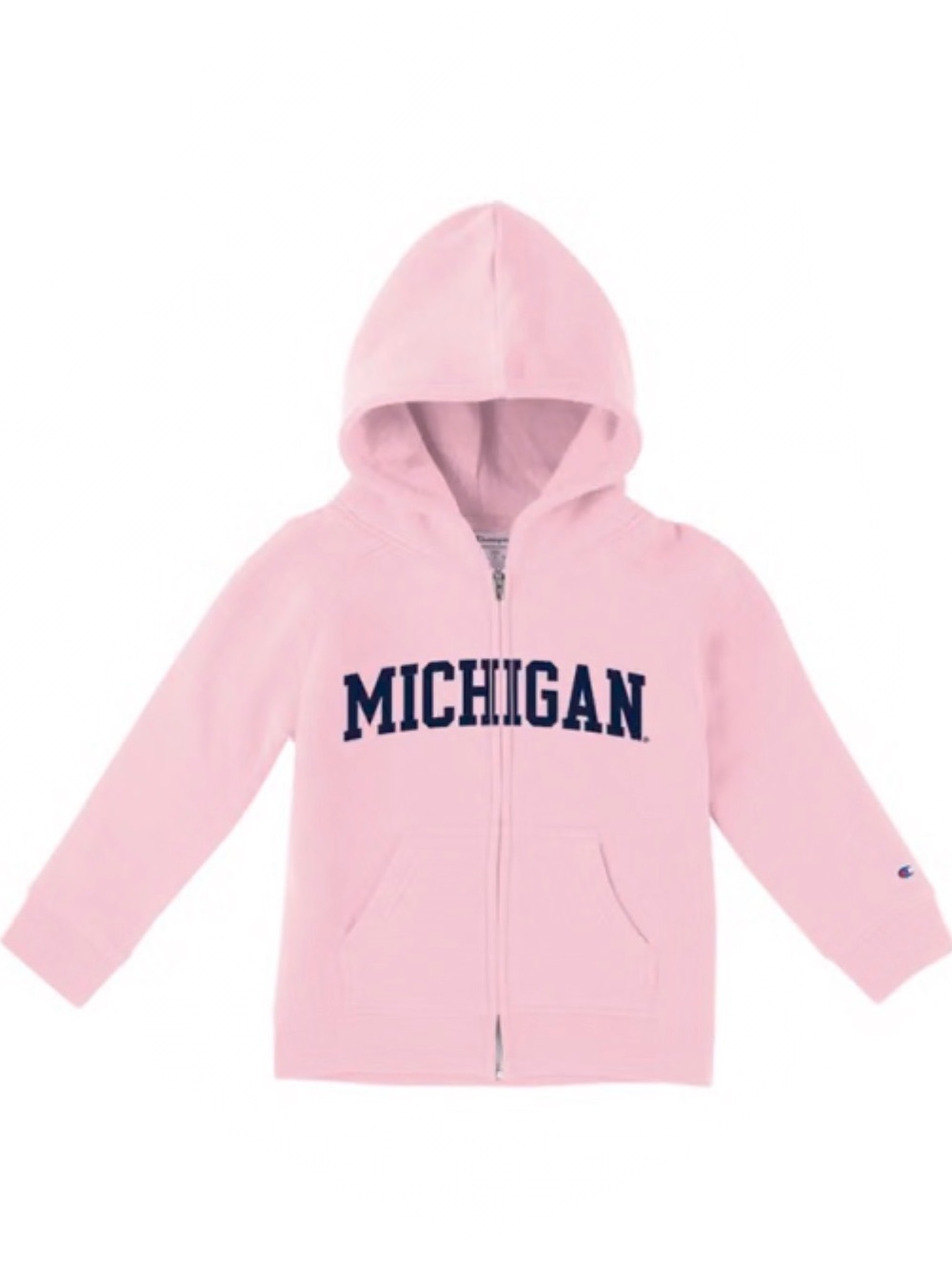 GIRLS MICHIGAN WOLVERINES PINK CHAMPION TEAM LOGO LONG SLEEVE FULL ZIP JACKET